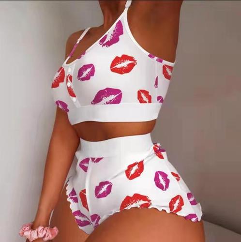 S-3XL New Fashion Printed Suspended Pajamas Cool thin skinny sweet pajamas Oversized pajama suit