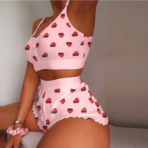 S-3XL New Fashion Printed Suspended Pajamas Cool thin skinny sweet pajamas Oversized pajama suit