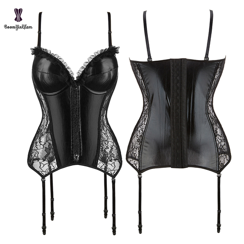 Burlesque Corsage Corselet Top Corsets & Bustiers Leather Corset Top With Suspender Belt Sexy Lingerie Korsett Women Plu
