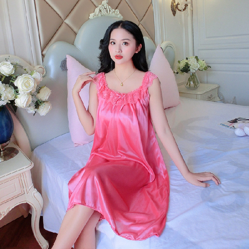 red High Quality Summer sexy lady's nightdress suspenders silk chiffon Big Size silk pajamas women