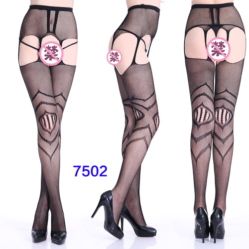 Women's High Waist Tights Suspenders Crotchless Pantyhose Thigh High Patterned Fishnet Stockings with Attached Garter Be