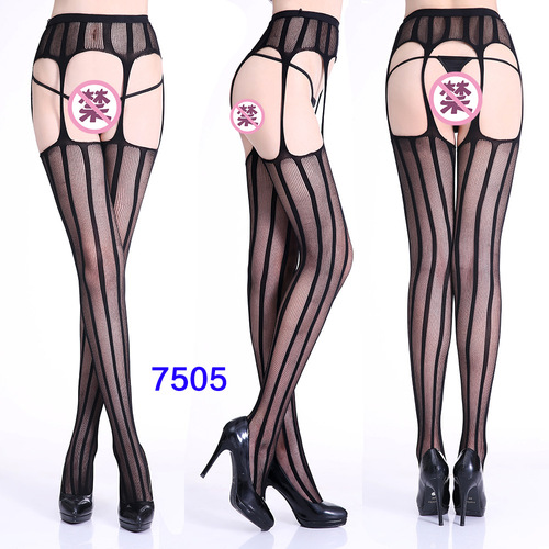 Women's High Waist Tights Suspenders Crotchless Pantyhose Thigh High Patterned Fishnet Stockings with Attached Garter Be