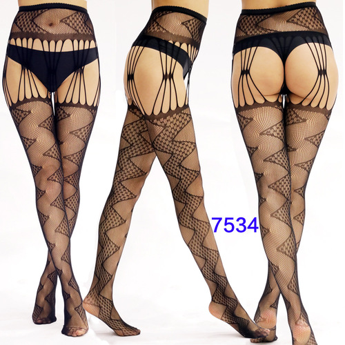 Women's High Waist Tights Suspenders Crotchless Pantyhose Thigh High Patterned Fishnet Stockings with Attached Garter Be