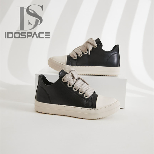 Casual Leather Shoes Luxury Trainers Lace Up Women Sneaker Low-TOP Streetwear Flats Black Sneakers Boots