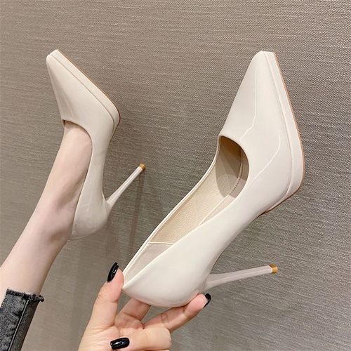 2023 new women's shoes pointed shallow mouth patent leather women's shoes high heels single shoes