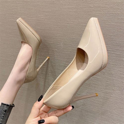 2023 new women's shoes pointed shallow mouth patent leather women's shoes high heels single shoes
