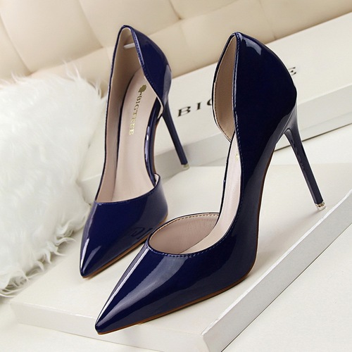 638-5 Trendy Simple Stiletto Office Ladies Heels Work Shoes PU Leather Slip-On Pointed Toed 10.5CM High Heels Shoes For 