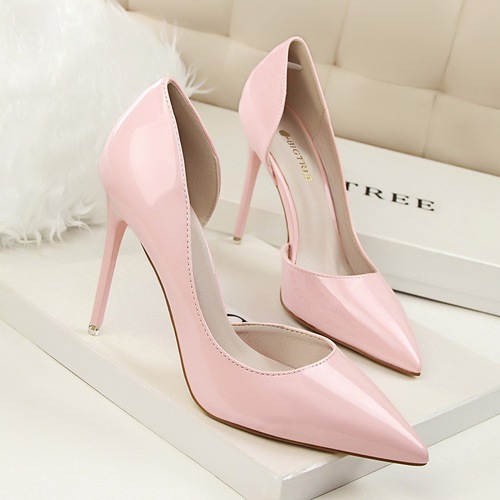 638-5 Trendy Simple Stiletto Office Ladies Heels Work Shoes PU Leather Slip-On Pointed Toed 10.5CM High Heels Shoes For 