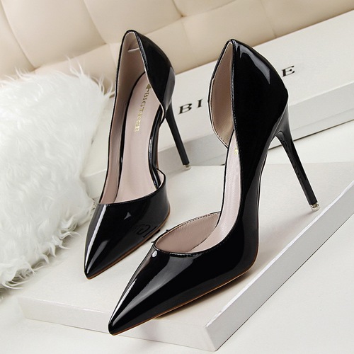 638-5 Trendy Simple Stiletto Office Ladies Heels Work Shoes PU Leather Slip-On Pointed Toed 10.5CM High Heels Shoes For 