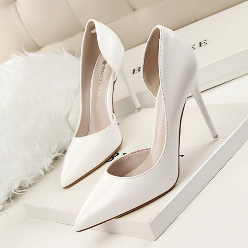 638-5 Trendy Simple Stiletto Office Ladies Heels Work Shoes PU Leather Slip-On Pointed Toed 10.5CM High Heels Shoes For 