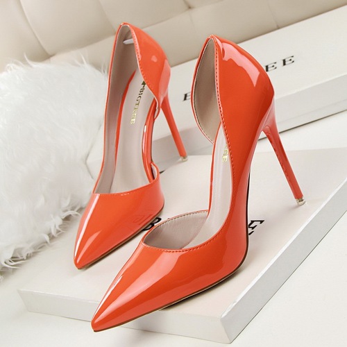 638-5 Trendy Simple Stiletto Office Ladies Heels Work Shoes PU Leather Slip-On Pointed Toed 10.5CM High Heels Shoes For 