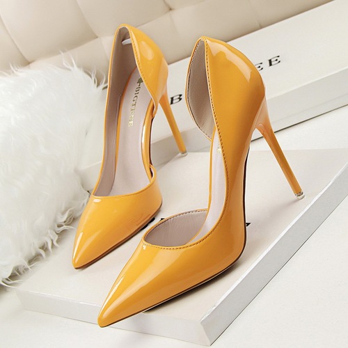 638-5 Trendy Simple Stiletto Office Ladies Heels Work Shoes PU Leather Slip-On Pointed Toed 10.5CM High Heels Shoes For 