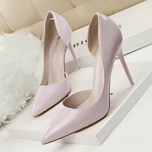 638-5 Trendy Simple Stiletto Office Ladies Heels Work Shoes PU Leather Slip-On Pointed Toed 10.5CM High Heels Shoes For 
