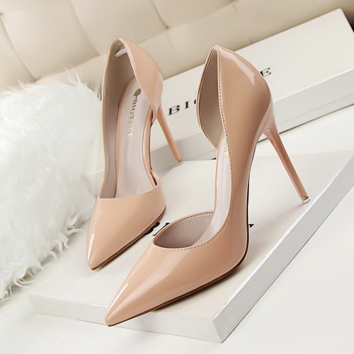 638-5 Trendy Simple Stiletto Office Ladies Heels Work Shoes PU Leather Slip-On Pointed Toed 10.5CM High Heels Shoes For 
