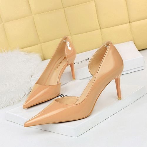 638-5 Trendy Simple Stiletto Office Ladies Heels Work Shoes PU Leather Slip-On Pointed Toed 10.5CM High Heels Shoes For 