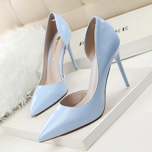 638-5 Trendy Simple Stiletto Office Ladies Heels Work Shoes PU Leather Slip-On Pointed Toed 10.5CM High Heels Shoes For 