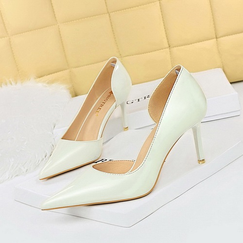 638-5 Trendy Simple Stiletto Office Ladies Heels Work Shoes PU Leather Slip-On Pointed Toed 10.5CM High Heels Shoes For 