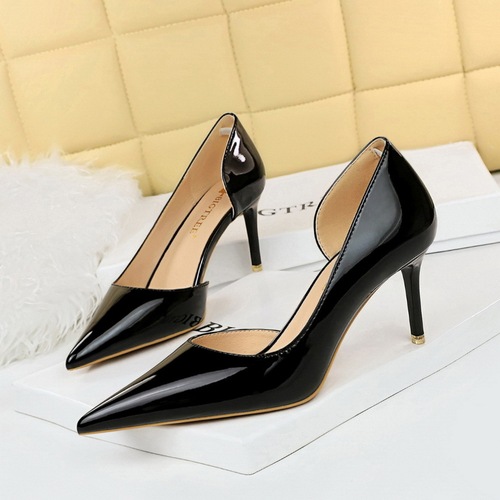 638-5 Trendy Simple Stiletto Office Ladies Heels Work Shoes PU Leather Slip-On Pointed Toed 10.5CM High Heels Shoes For 