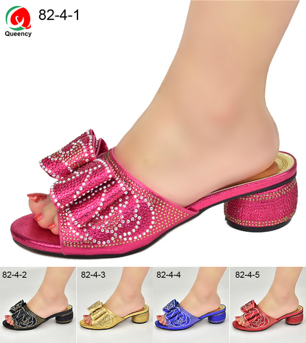 AF Latest  Pumps African Women's High/Low Heel Slipper Shoes With Stones For Wedding/Party Heel high