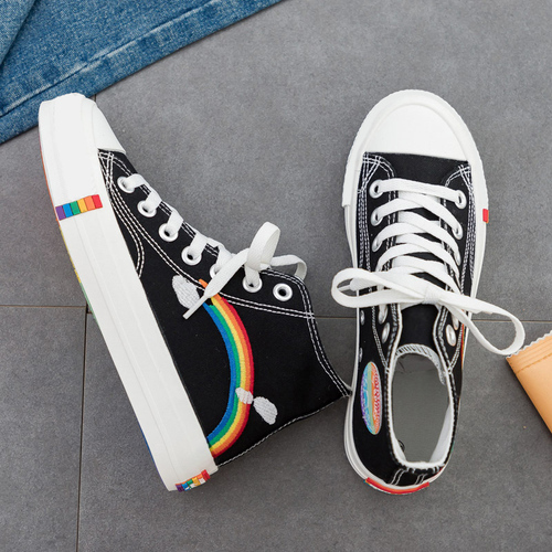 XRH  Casual   Sneaker Designer Shoes Unisex Embroidery Rainbow Canvas Shoes For Women Men New Styles