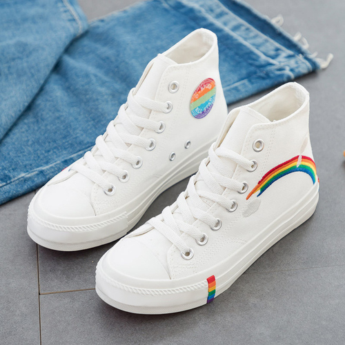 XRH  Casual   Sneaker Designer Shoes Unisex Embroidery Rainbow Canvas Shoes For Women Men New Styles
