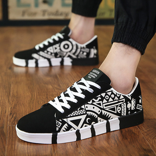 2022 Korean Version Top Sale Men Art Print Breathable Canvas Shoes Men's Casual Shoes For Male High Top Flats Board Shoe