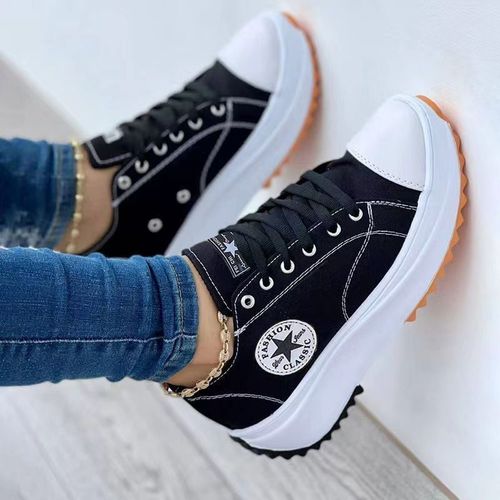 2022 High-Top Canvas Shoes Women's Thick-Soled Sports Casual Shoes Platform Round Toe Lace-up Breathable White Shoes