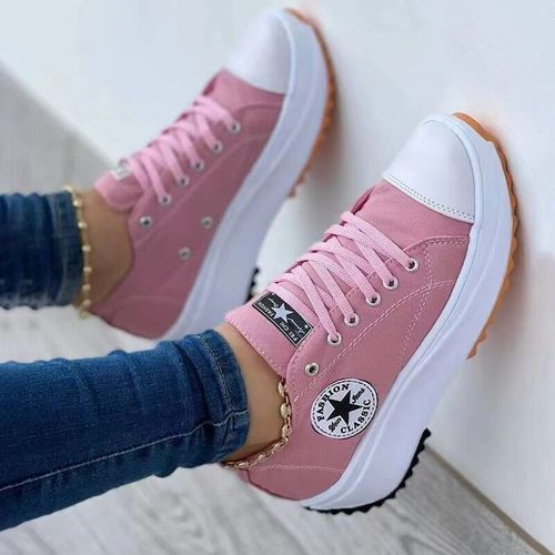 2022 High-Top Canvas Shoes Women's Thick-Soled Sports Casual Shoes Platform Round Toe Lace-up Breathable White Shoes
