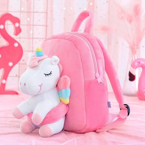 Unicorn Backpack for Girls Kids Backpack Plush Unicorn Toy Gifts for Kids Baby Napkins Snack Books Bag