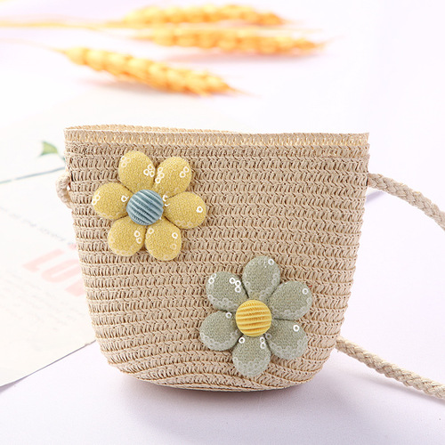 Cute Mini Coin Purse Children Kids Light Shoulder Crossbody Small Straw Rattan Bucket Bag Handbag