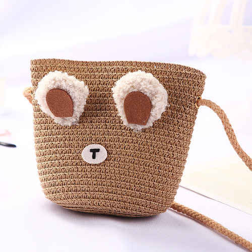 Cute Mini Coin Purse Children Kids Light Shoulder Crossbody Small Straw Rattan Bucket Bag Handbag