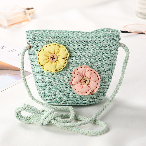 Cute Mini Coin Purse Children Kids Light Shoulder Crossbody Small Straw Rattan Bucket Bag Handbag