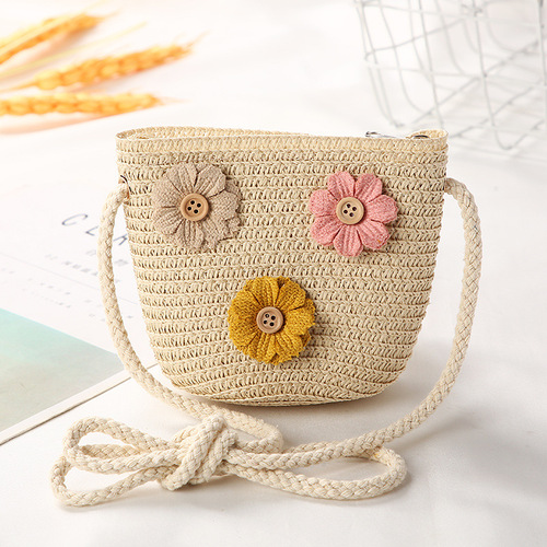 Cute Mini Coin Purse Children Kids Light Shoulder Crossbody Small Straw Rattan Bucket Bag Handbag