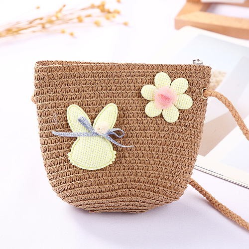 Cute Mini Coin Purse Children Kids Light Shoulder Crossbody Small Straw Rattan Bucket Bag Handbag