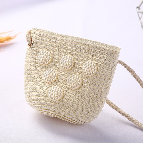Cute Mini Coin Purse Children Kids Light Shoulder Crossbody Small Straw Rattan Bucket Bag Handbag