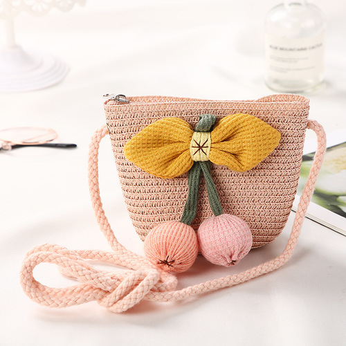 Cute Mini Coin Purse Children Kids Light Shoulder Crossbody Small Straw Rattan Bucket Bag Handbag