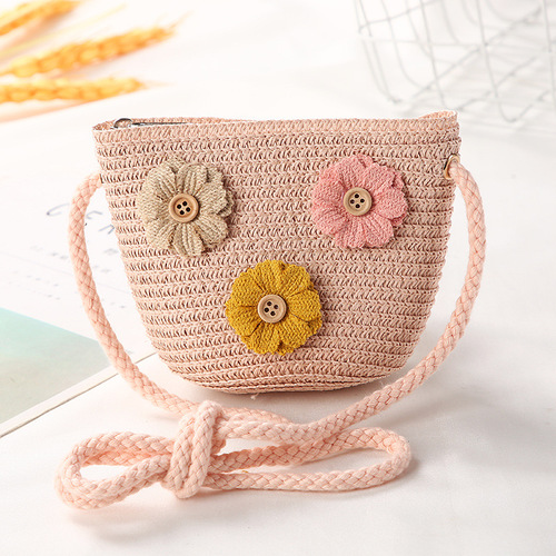 Cute Mini Coin Purse Children Kids Light Shoulder Crossbody Small Straw Rattan Bucket Bag Handbag