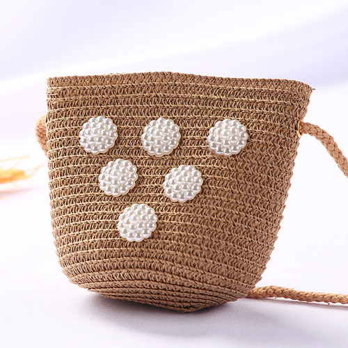 Cute Mini Coin Purse Children Kids Light Shoulder Crossbody Small Straw Rattan Bucket Bag Handbag