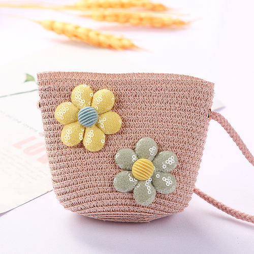 Cute Mini Coin Purse Children Kids Light Shoulder Crossbody Small Straw Rattan Bucket Bag Handbag