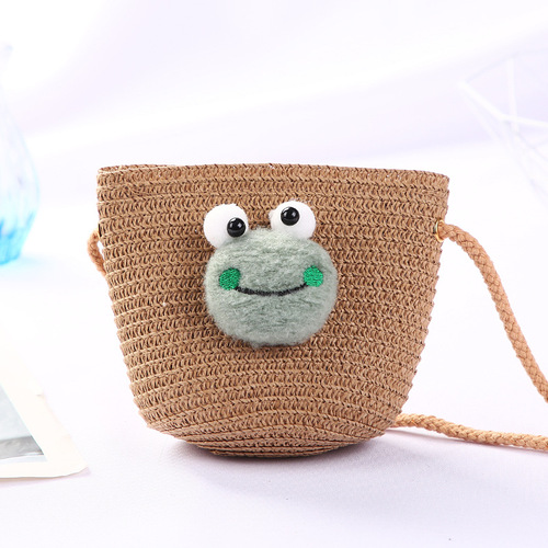 Cute Mini Coin Purse Children Kids Light Shoulder Crossbody Small Straw Rattan Bucket Bag Handbag