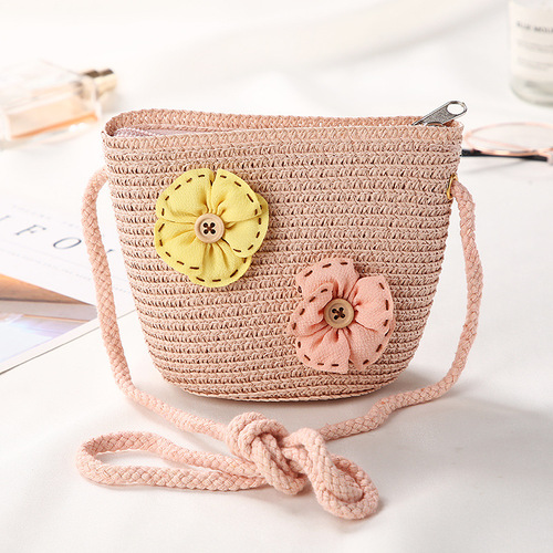 Cute Mini Coin Purse Children Kids Light Shoulder Crossbody Small Straw Rattan Bucket Bag Handbag