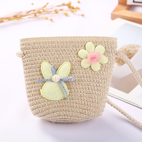 Cute Mini Coin Purse Children Kids Light Shoulder Crossbody Small Straw Rattan Bucket Bag Handbag