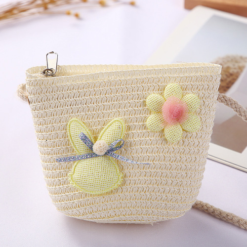 Cute Mini Coin Purse Children Kids Light Shoulder Crossbody Small Straw Rattan Bucket Bag Handbag