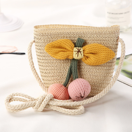 Cute Mini Coin Purse Children Kids Light Shoulder Crossbody Small Straw Rattan Bucket Bag Handbag