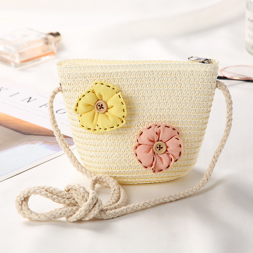 Cute Mini Coin Purse Children Kids Light Shoulder Crossbody Small Straw Rattan Bucket Bag Handbag