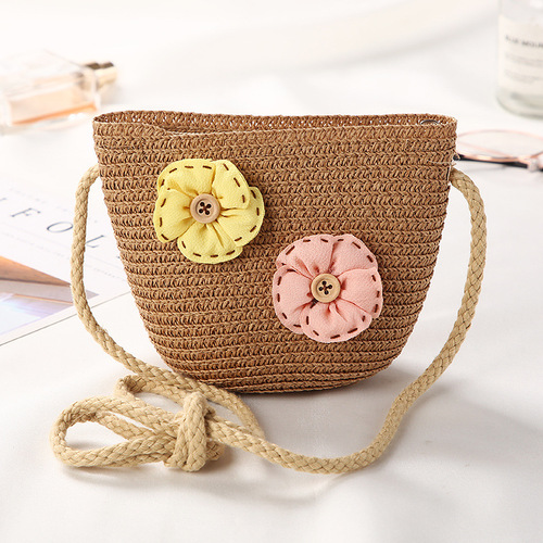 Cute Mini Coin Purse Children Kids Light Shoulder Crossbody Small Straw Rattan Bucket Bag Handbag