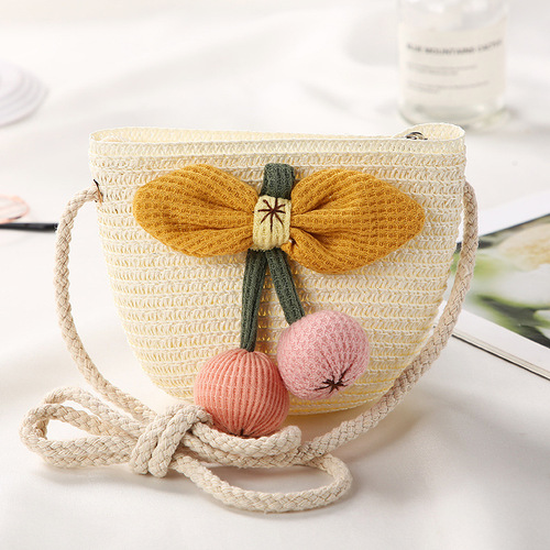 Cute Mini Coin Purse Children Kids Light Shoulder Crossbody Small Straw Rattan Bucket Bag Handbag