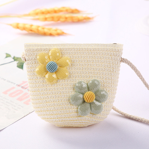 Cute Mini Coin Purse Children Kids Light Shoulder Crossbody Small Straw Rattan Bucket Bag Handbag