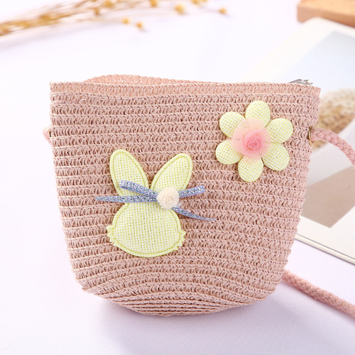 Cute Mini Coin Purse Children Kids Light Shoulder Crossbody Small Straw Rattan Bucket Bag Handbag