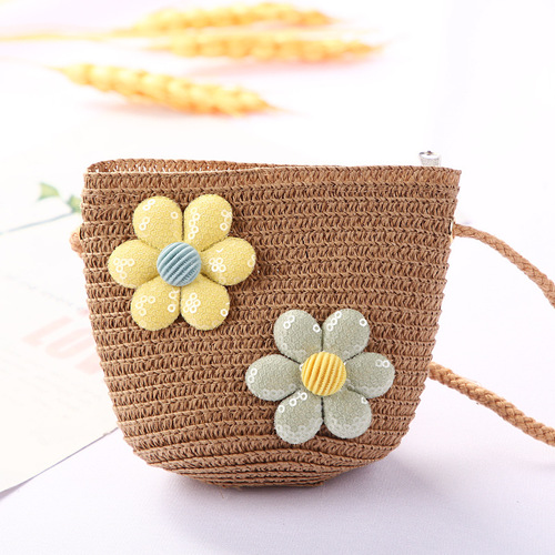 Cute Mini Coin Purse Children Kids Light Shoulder Crossbody Small Straw Rattan Bucket Bag Handbag
